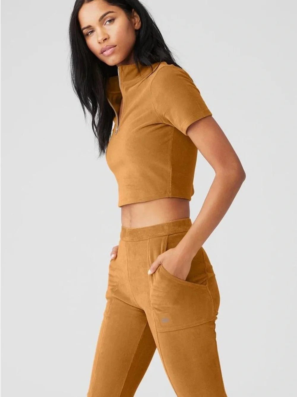 Alo Yoga Micro Corduroy Winter Break Mock Neck - Toffee - Picture 4 of 6